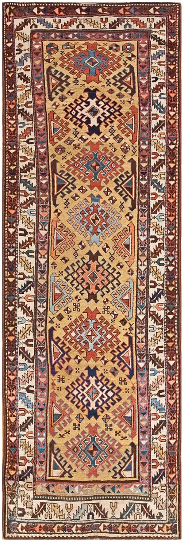 Antique caucasian kuba rug, hand-knotted tribal composition