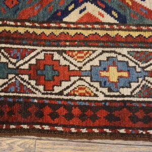 Antique Caucasian Moghan Rug 3'5"×9'5" Multi Geometric, Ivory Border, Circa 1890 - detail view 3