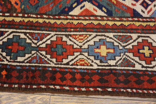 Antique caucasian moghan rug 3'5"×9'5" multi geometric, ivory border, circa 1890 4 Antique caucasian moghan rug 3'5"×9'5" multi geometric, ivory border, circa 1890 - detail view 3