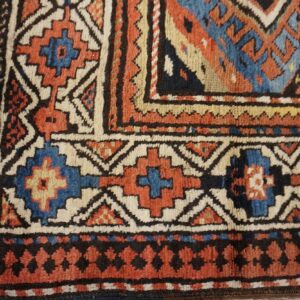 Antique Caucasian Moghan Rug 3'5"×9'5" Multi Geometric, Ivory Border, Circa 1890 - detail view 5