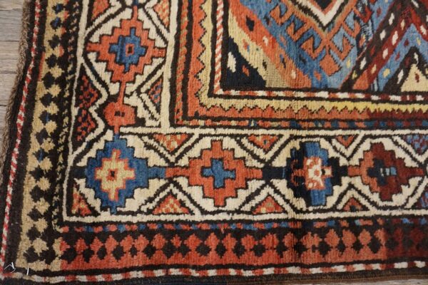 Antique caucasian moghan rug 3'5"×9'5" multi geometric, ivory border, circa 1890 6 Antique caucasian moghan rug 3'5"×9'5" multi geometric, ivory border, circa 1890 - detail view 5