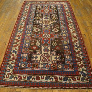 Antique Caucasian Rug 4'×8' Brown Tribal Geometric, 1890s - detail view 1