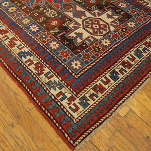 Antique Caucasian Rug 4'×8' Brown Tribal Geometric, 1890s - detail view 2