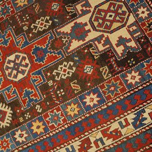 Antique Caucasian Rug 4'×8' Brown Tribal Geometric, 1890s - detail view 4