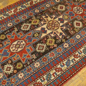 Antique Caucasian Rug 4'×8' Brown Tribal Geometric, 1890s - detail view 5