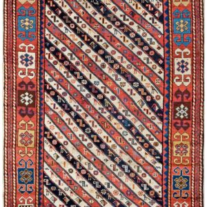 Antique Caucasian Rug 3'9"×8'3" Ivory Tribal Geometric, 1880s