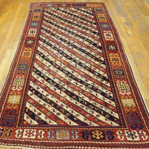 Antique Caucasian Rug 3'9"×8'3" Ivory Tribal Geometric, 1880s - detail view 1