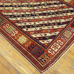 Antique Caucasian Rug 3'9"×8'3" Ivory Tribal Geometric, 1880s - detail view 2
