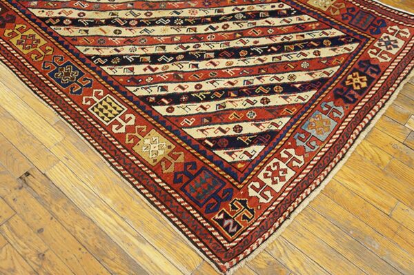 Antique caucasian rug 3'9"×8'3" ivory tribal geometric, 1880s - detail view 2