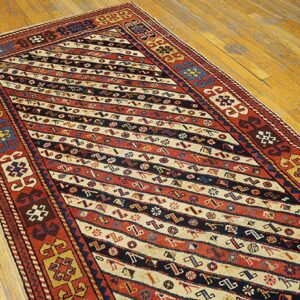 Antique Caucasian Rug 3'9"×8'3" Ivory Tribal Geometric, 1880s - detail view 3