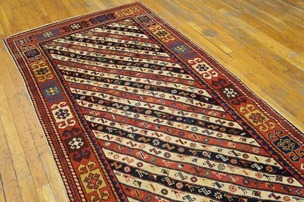 Antique caucasian rug 3'9"×8'3" ivory tribal geometric, 1880s - detail view 3