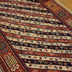 Antique Caucasian Rug 3'9"×8'3" Ivory Tribal Geometric, 1880s - detail view 4