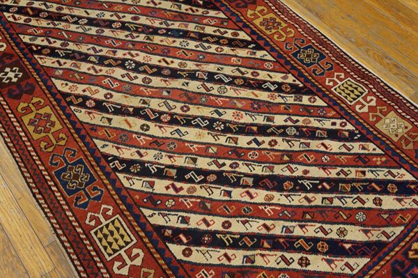 Antique caucasian rug 3'9"×8'3" ivory tribal geometric, 1880s - detail view 4