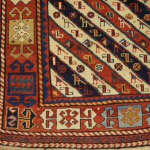 Antique Caucasian Rug 3'9"×8'3" Ivory Tribal Geometric, 1880s - detail view 5