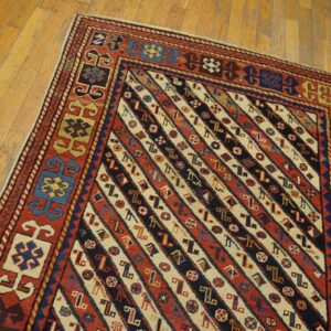 Antique Caucasian Rug 3'9"×8'3" Ivory Tribal Geometric, 1880s - detail view 6