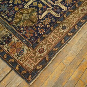 Antique Caucasian Shirvan Rug, Blue Perpedil Tribal Design, Square Format - detail view 2