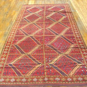 Antique Central Asian Ersari Carpet 5'10"×11'10" Red Diamond, Rust Border, Circa 1890 - detail view 1