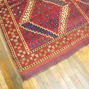 Antique Central Asian Ersari Carpet 5'10"×11'10" Red Diamond, Rust Border, Circa 1890 - detail view 2