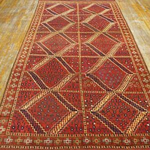 Antique Central Asian Ersari Carpet 5'10"×11'10" Red Diamond, Rust Border, Circa 1890 - detail view 4
