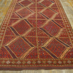 Antique Central Asian Ersari Carpet 5'10"×11'10" Red Diamond, Rust Border, Circa 1890 - detail view 5