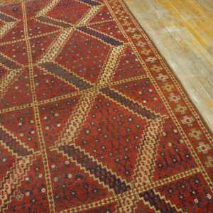 Antique Central Asian Ersari Carpet 5'10"×11'10" Red Diamond, Rust Border, Circa 1890 - detail view 6