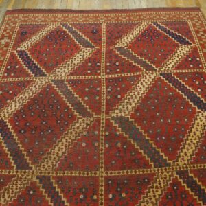 Antique Central Asian Ersari Carpet 5'10"×11'10" Red Diamond, Rust Border, Circa 1890 - detail view 7