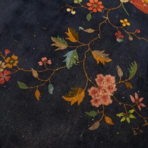 Antique Chinese Art Deco Carpet 8'10"×11'6" Blue, Green, Red, 1920s Hand-Knotted Wool - detail view 3