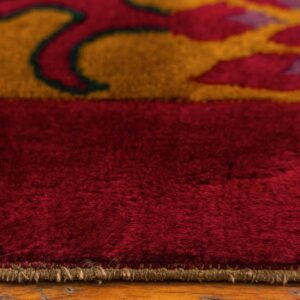Antique Chinese Art Deco Carpet 8'10"×11'4" Fuchsia Field, Gold Border, Floral Design, 1920s - detail view 6