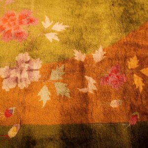 Antique Chinese Art Deco Carpet 11'×15'7" Green Field, Asymmetric Floral, 1920s - detail view 9