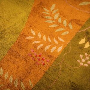Antique Chinese Art Deco Carpet 11'×15'7" Green Field, Asymmetric Floral, 1920s - detail view 3