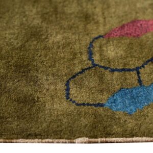 Antique Chinese Art Deco Carpet 9'×11'6" Green Field, Floral Design, Modern Style, 1920s - detail view 9
