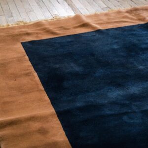 Antique Chinese Art Deco Carpet 7'9"×9'9" Navy Open Field, Beige Border, Modern Floral, 1920s - detail view 6