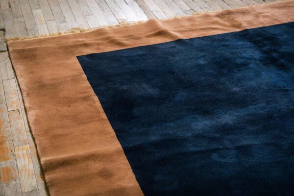 Antique chinese art deco carpet 7'9"×9'9" navy open field, beige border, modern floral, 1920s - detail view 6