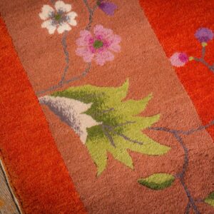 Antique Chinese Art Deco Carpet 9'11"×13'8" Red Field, Tan Border, Modern Floral, 1920s - detail view 2