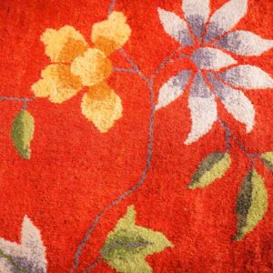 Antique Chinese Art Deco Carpet 9'11"×13'8" Red Field, Tan Border, Modern Floral, 1920s - detail view 4