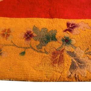 Antique Chinese Art Deco Carpet 8'10"×11'2" Red Field, Yellow Border, Asymmetrical Modern Design, 1920s - detail view 2