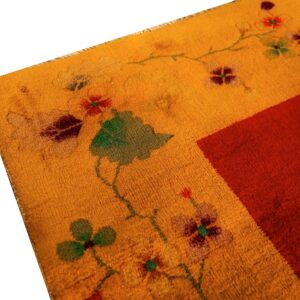 Antique Chinese Art Deco Carpet 8'10"×11'2" Red Field, Yellow Border, Asymmetrical Modern Design, 1920s - detail view 7