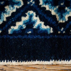 Antique Chinese Art Deco Mat 4'7"×2'7" Brown Field, Blue Border, Vase Medallion, 1920s - detail view 5