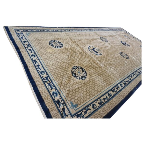 Antique chinese gallery carpet 8'8"×18' beige field, animal geometric design, 1920s - detail view 1
