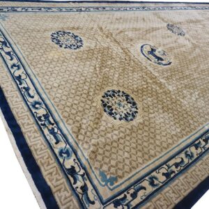 Antique Chinese Gallery Carpet 8'8"×18' Beige Field, Animal Geometric Design, 1920s - detail view 2