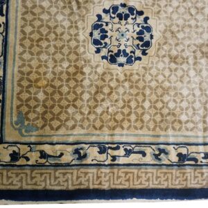 Antique Chinese Gallery Carpet 8'8"×18' Beige Field, Animal Geometric Design, 1920s - detail view 5