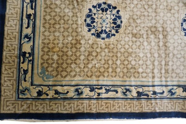 Antique chinese gallery carpet 8'8"×18' beige field, animal geometric design, 1920s - detail view 5