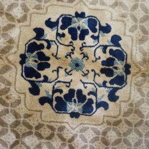 Antique Chinese Gallery Carpet 8'8"×18' Beige Field, Animal Geometric Design, 1920s - detail view 6