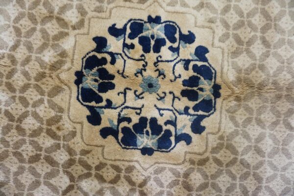 Antique chinese gallery carpet 8'8"×18' beige field, animal geometric design, 1920s - detail view 6