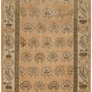 Antique Chinese Khotan-Style Rug, Beige Background, Hand-Knotted Wool