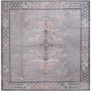 Antique Chinese Nepal Rug 8'3"Ã—8'8" Hand-Knotted Wool, Square Format