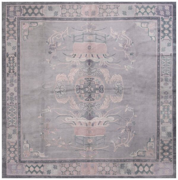 Antique chinese nepal rug 8'3"ã—8'8" hand-knotted wool, square format