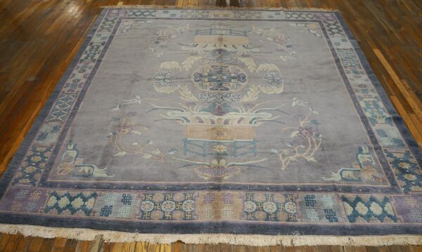 Antique chinese nepal rug 8'3"ã—8'8" hand-knotted wool, square format - detail view 1