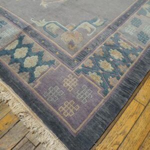 Antique Chinese Nepal Rug 8'3"Ã—8'8" Hand-Knotted Wool, Square Format - detail view 2