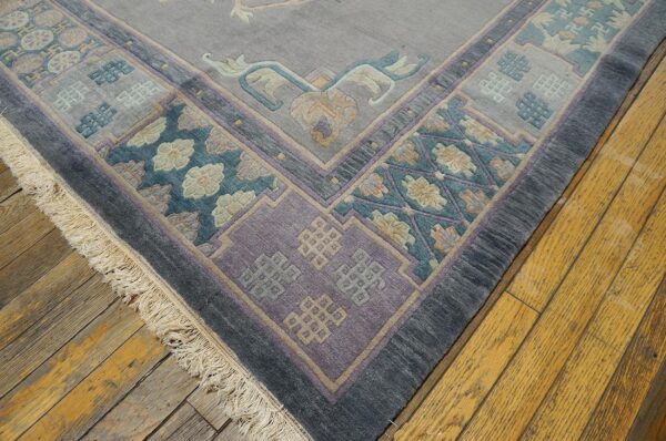 Antique chinese nepal rug 8'3"ã—8'8" hand-knotted wool, square format - detail view 2